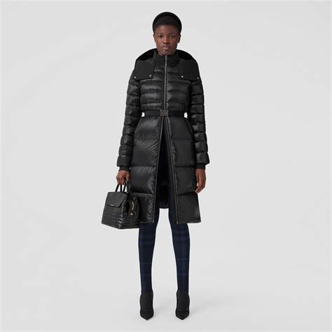 burberry contrast hood nylon mid-length puffer coat|Contrast Hood Nylon Belted Puffer Jacket .